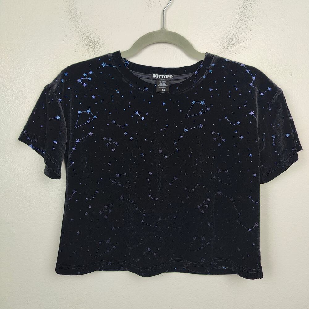 Hot Topic Constellation Velvet Crop Top Womens‎ XS Black Iridescent Stars Goth